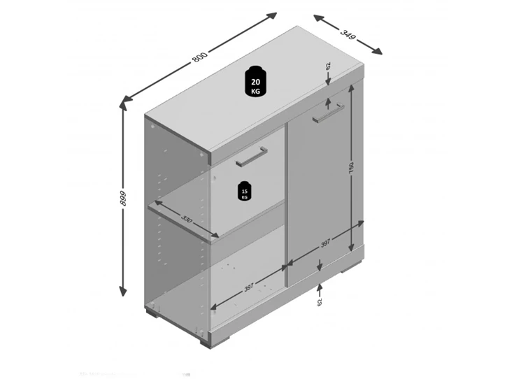 4020-001 Bristol 1 commode 2 deuren eik afmetingen