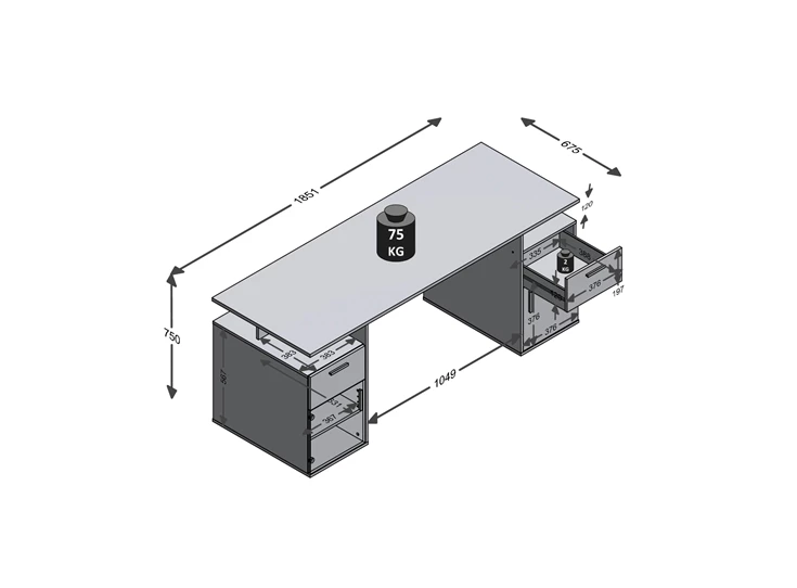 348-101 Levi 101 bureau antraciet afmetingen