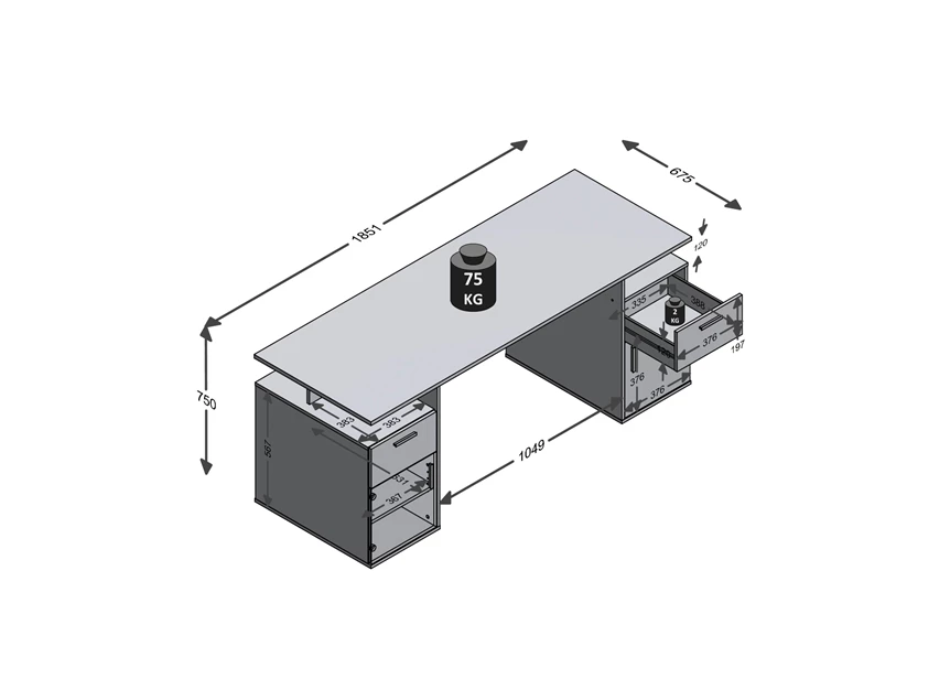 348-101 Levi 101 bureau antraciet afmetingen