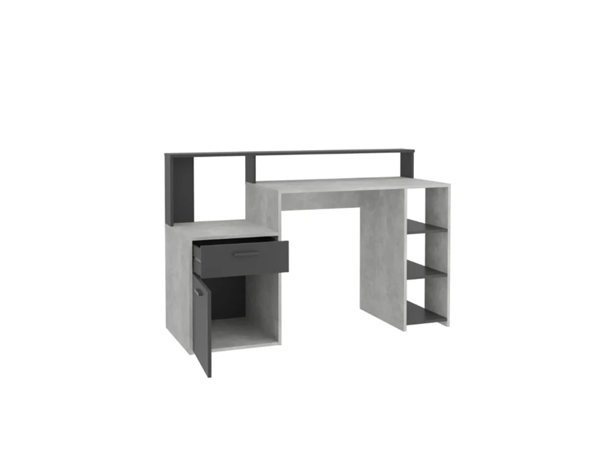 3006-001 Bolton bureau in kleur beton LA-anthrazit schuin deur lade open