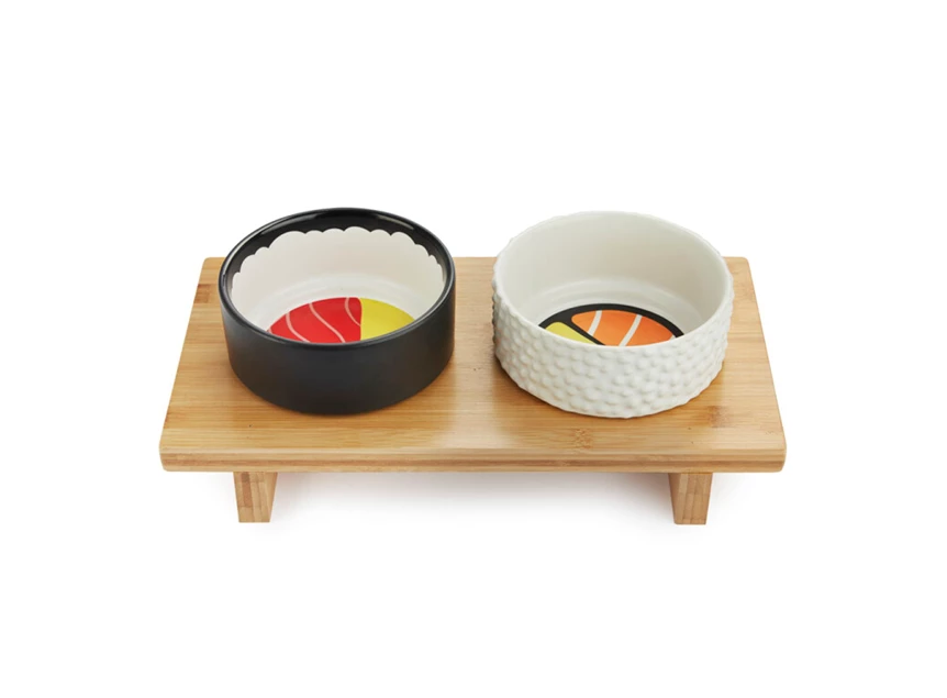 Voerbak huisdieren- Komeki- bamboe/keramiek