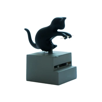 Tandenstoker houder- kat- frisky- zwart/grijs- plastiek