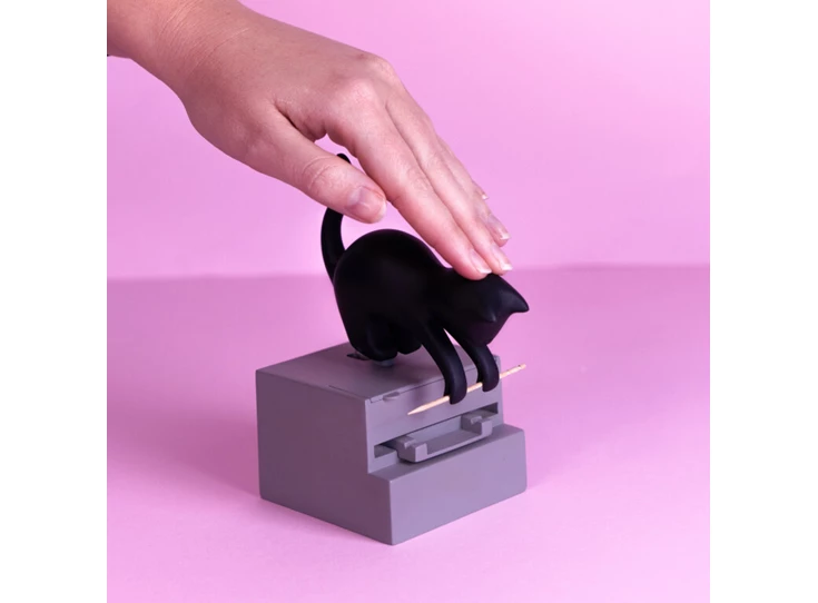 Tandenstoker houder- kat- frisky- zwart/grijs- plastiek- voorbeeld