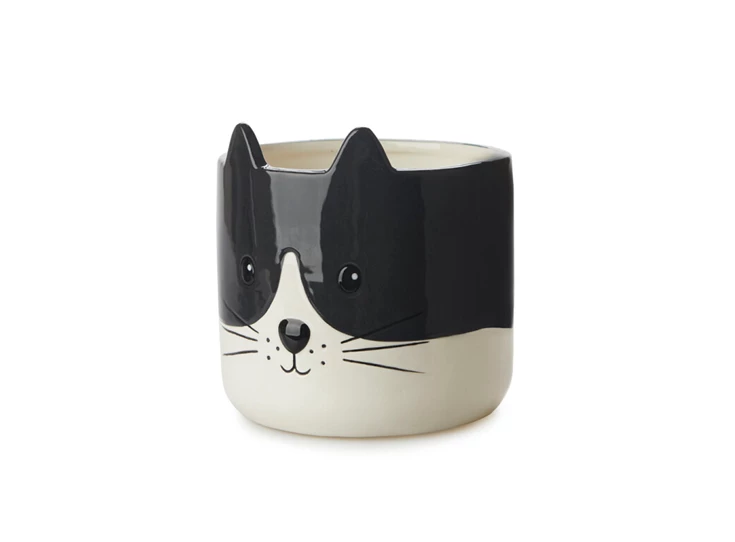 bloempot kat- zwart/wit- keramiek