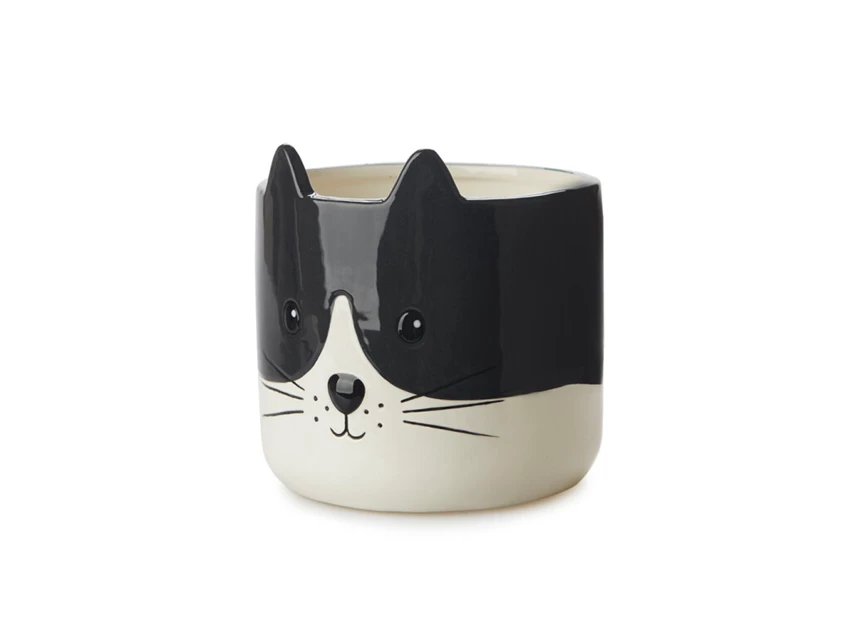 bloempot kat- zwart/wit- keramiek