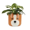 Bloempot hond- bruin- keramiek- met plant