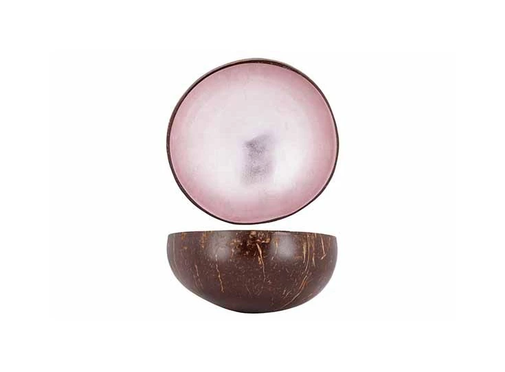 Cocosbowl metallic soft pink leaf- D14cm