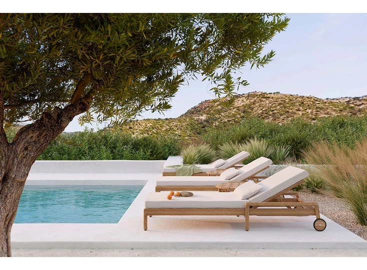 Sfeerfoto Off White Teak Jack Outdoor Adjustable Lounger 10256 Ethnicraft