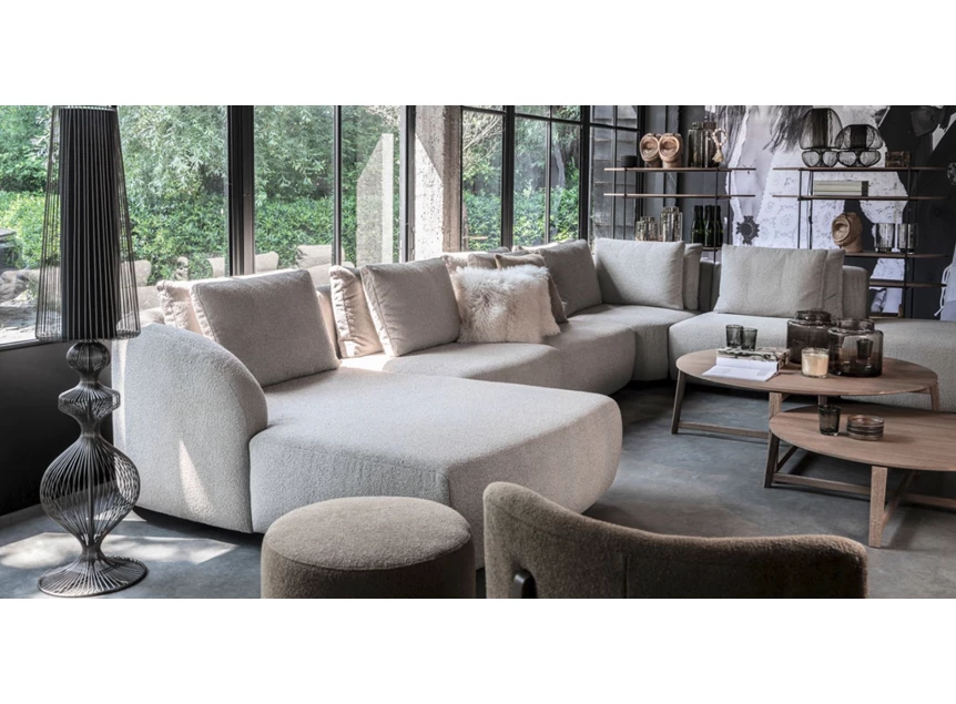 Zijkant Hoeksalon Medusa longchair rechte hoek stof Passe Partout