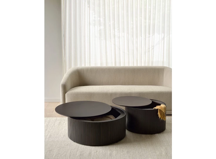 Half open Mahogany Roller Max Dark Brown Round Coffee Table 35001 Ethnicraft