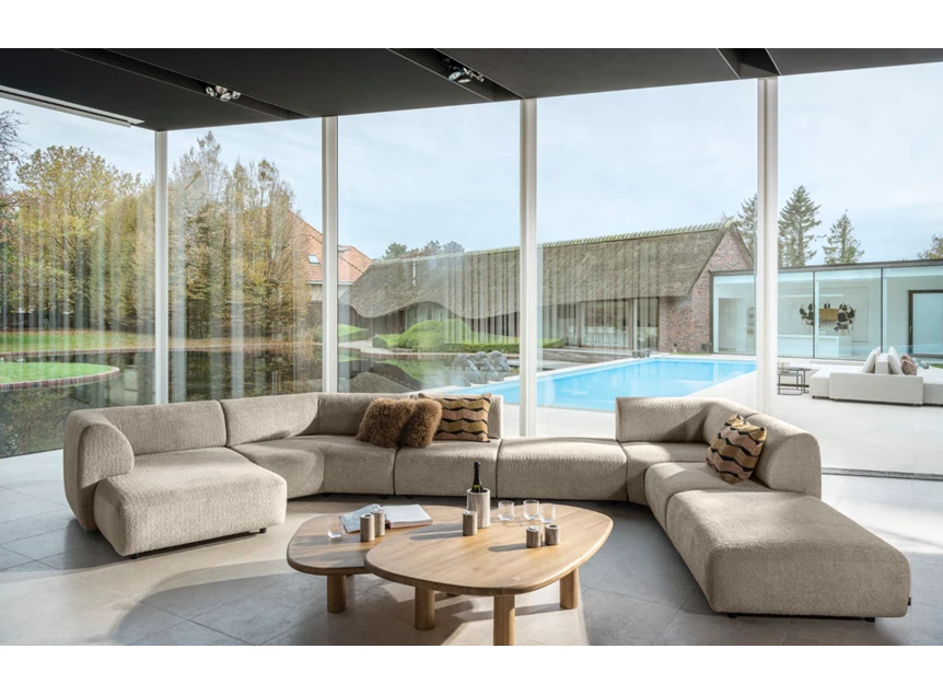 Front Hoeksalon Saki met longchair stof Passe Partout