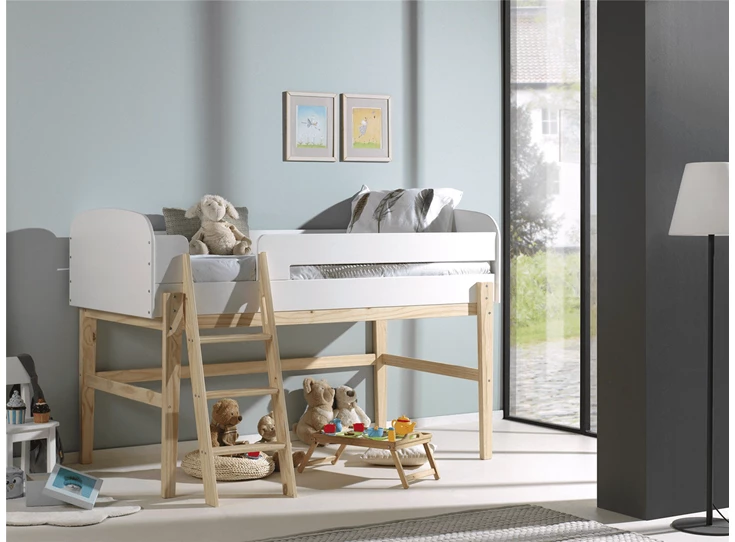 KIHS9014 kiddy kinderkamer massief grenen mdf halfhoogslaper vipack wit lak