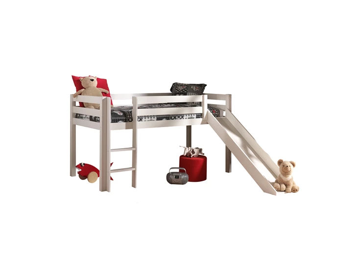 PIHSGB14 pino halfhoogslaper vipack wit glijbaan scandinavisch grenen 90x200cm kinderbed