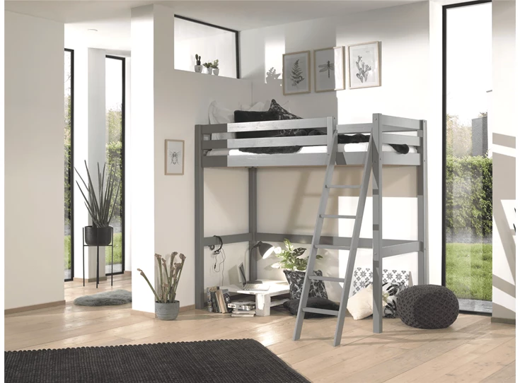 PIMZ9017 vipack hoogslaper 90x200cm kinderkamer studentenkamer praktisch pino mezzanine grijs