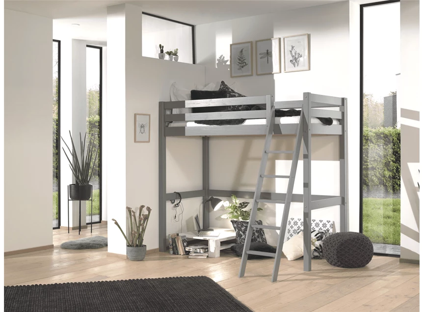 PIMZ9017 vipack hoogslaper 90x200cm kinderkamer studentenkamer praktisch pino mezzanine grijs
