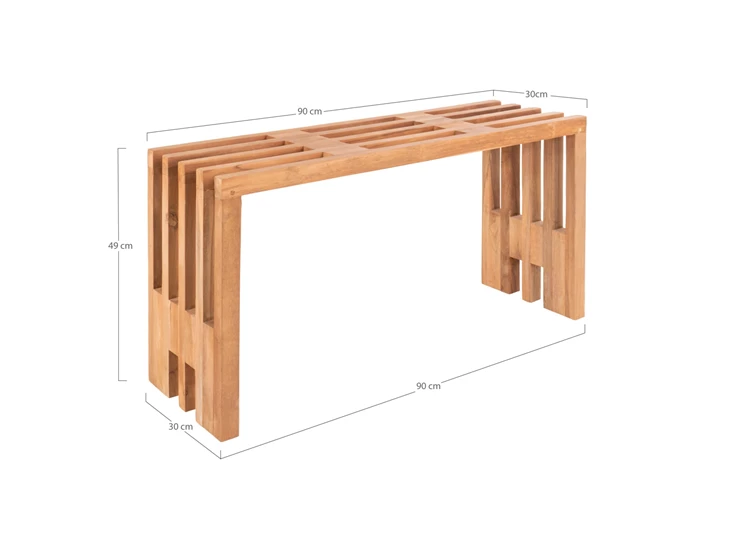 Bank Benidorm in teak natuur 90cm 1401101 schuin aanzicht afmetingen