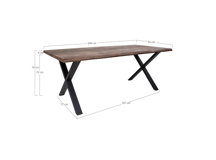Eettafel Toulon in smoked eik 95x200cm 2201460 schuin vooraanzicht afmetingen