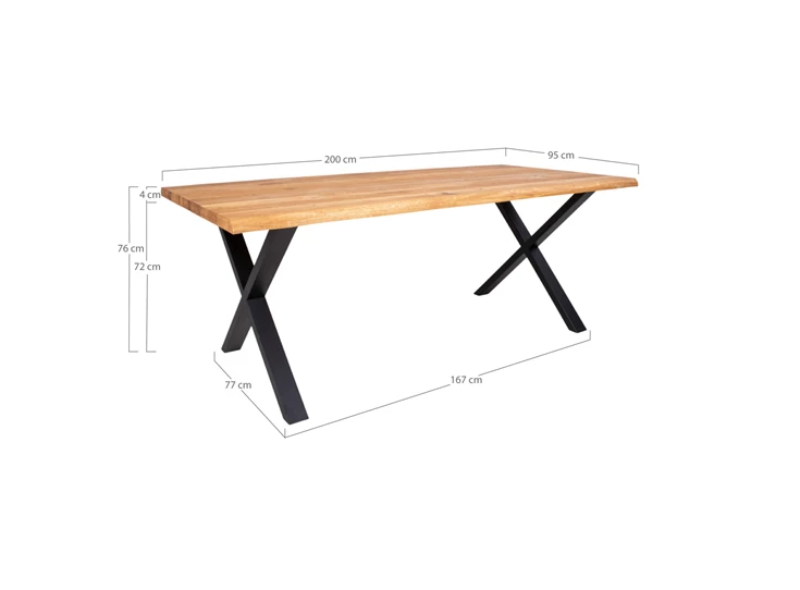 Eettafel Toulon in eik 95x200cm 2201470 schuin aanzicht afmetingen