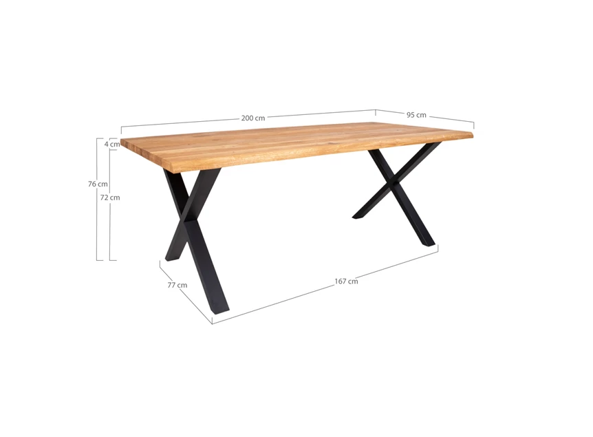 Eettafel Toulon in eik 95x200cm 2201470 schuin aanzicht afmetingen