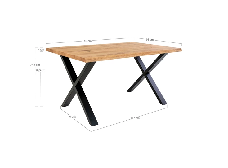 Eettafel Toulon in eik 95x140cm 2201500 schuin aanzicht afmetingen