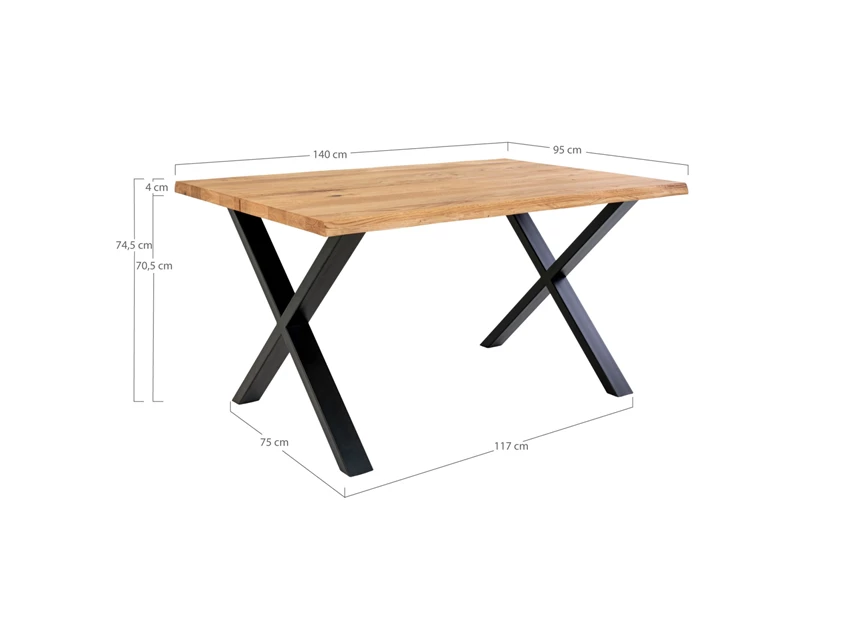 Eettafel Toulon in eik 95x140cm 2201500 schuin aanzicht afmetingen