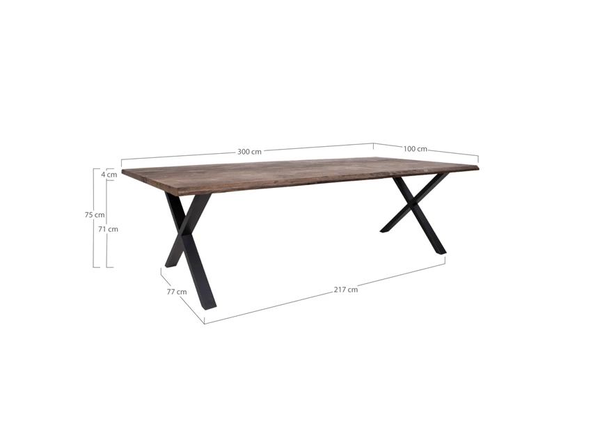 Eettafel Toulon in smoked eik 100x300cm 2201510 schuin vooraanzicht afmetingen