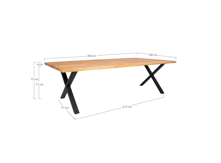 Eettafel Toulon in eik 100x300cm 2201520 schuin aanzicht afmetingen
