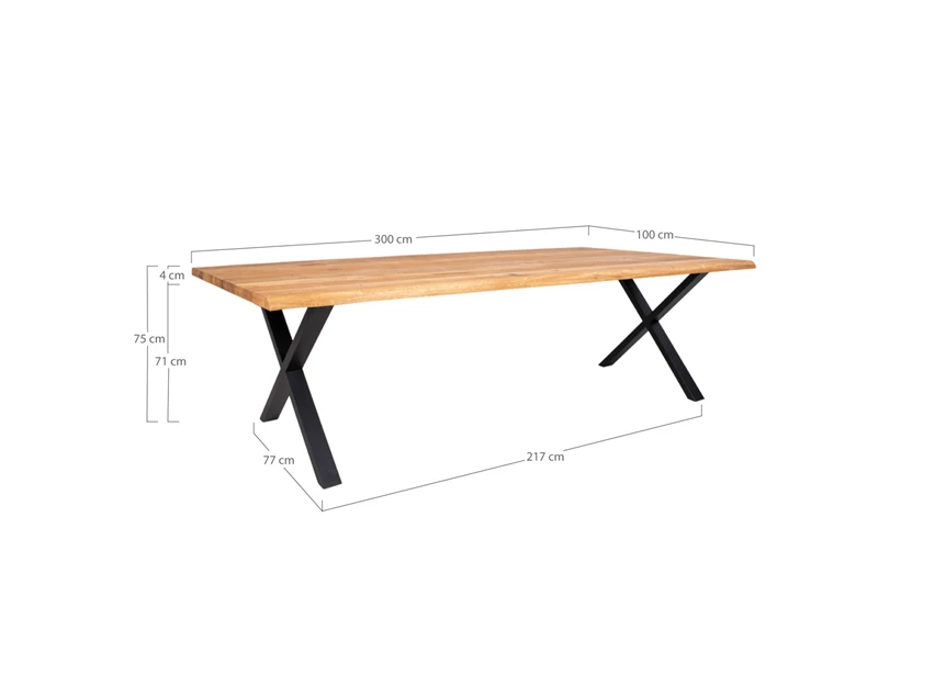 Eettafel Toulon in eik 100x300cm 2201520 schuin aanzicht afmetingen