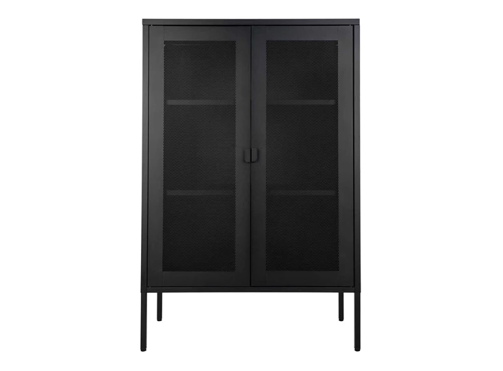 Barkast Melbourne in zwart metaal 3001080 gaasdeur mesh recht vooraanzicht deuren gesloten