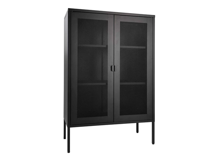 Barkast Melbourne in zwart metaal 3001080 gaasdeur mesh schuin vooraanzicht deuren gesloten