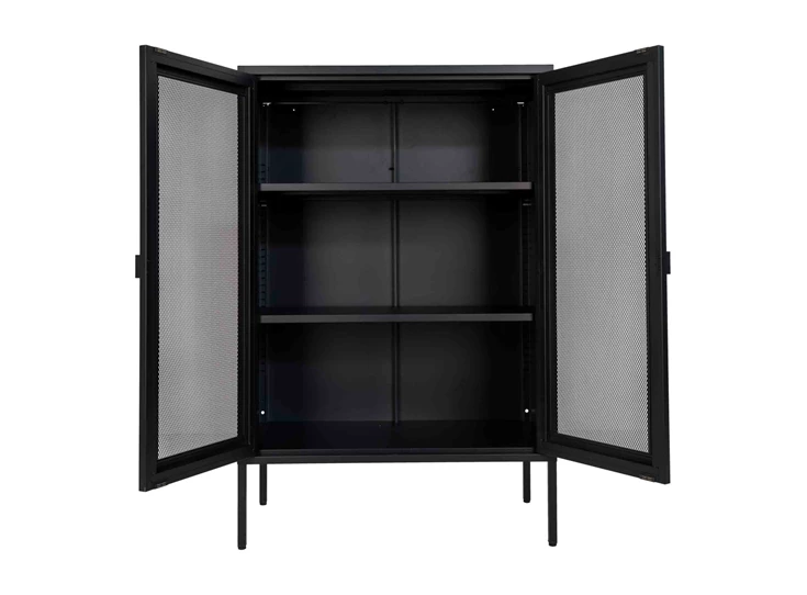 Barkast Melbourne in zwart metaal 3001080 gaasdeur mesh recht vooraanzicht deuren open