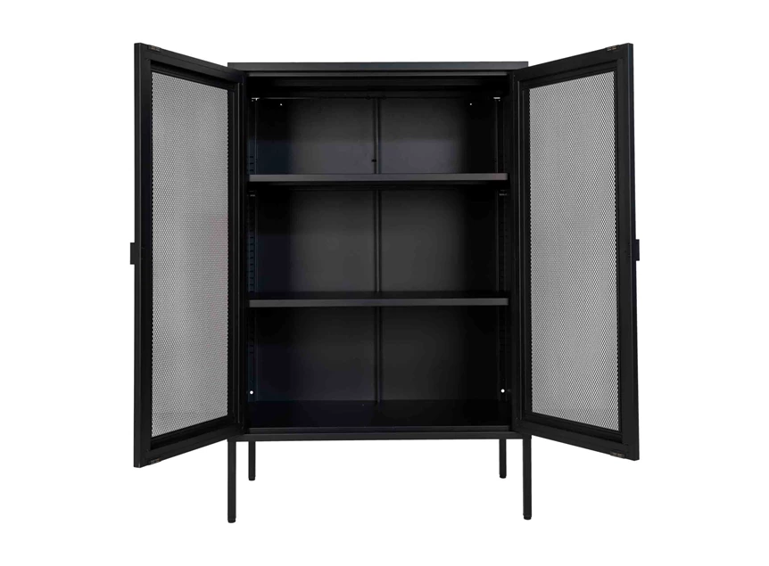 Barkast Melbourne in zwart metaal 3001080 gaasdeur mesh recht vooraanzicht deuren open