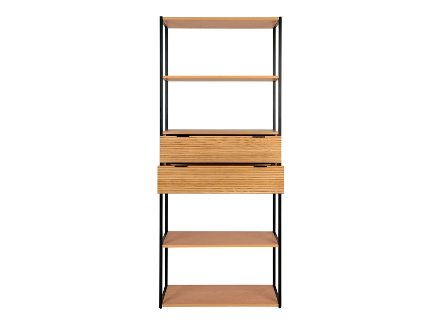 Boekenrek Minato in fineer essenhout met 2 laden 3001300 recht vooraanzicht laden open