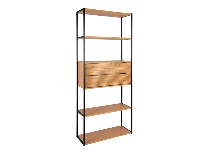 Boekenrek Minato in fineer essenhout met 2 laden 3001300 schuin vooraanzicht laden dicht