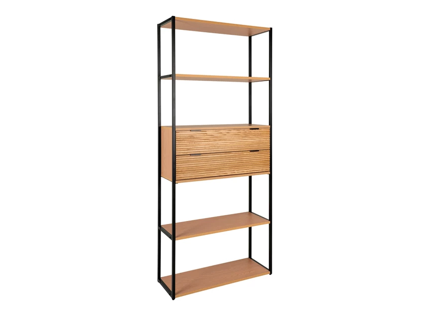 Boekenrek Minato in fineer essenhout met 2 laden 3001300 schuin vooraanzicht laden dicht
