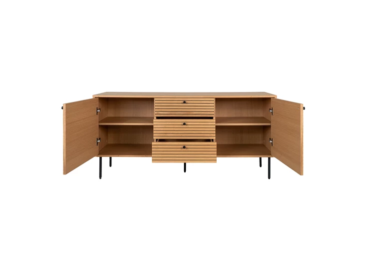 Dressoir Kyoto eik fineer 150cm 3101000 2 deuren 3 laden recht vooraanzicht open