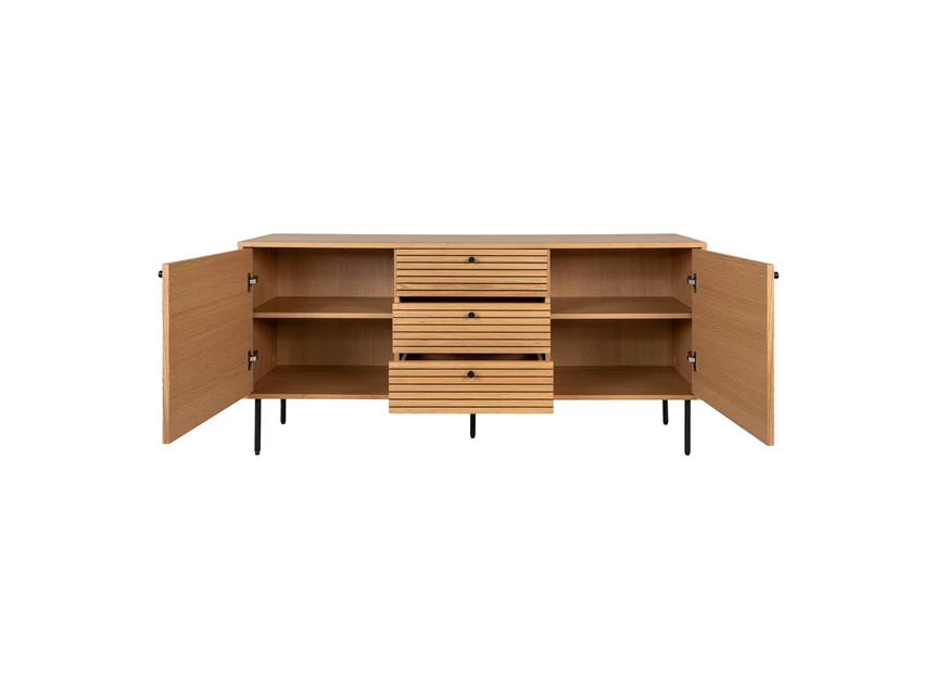 Dressoir Kyoto eik fineer 150cm 3101000 2 deuren 3 laden recht vooraanzicht open