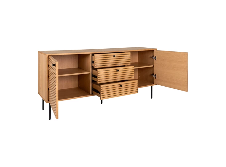 Dressoir Kyoto eik fineer 150cm 3101000 2 deuren 3 laden schuin vooraanzicht open
