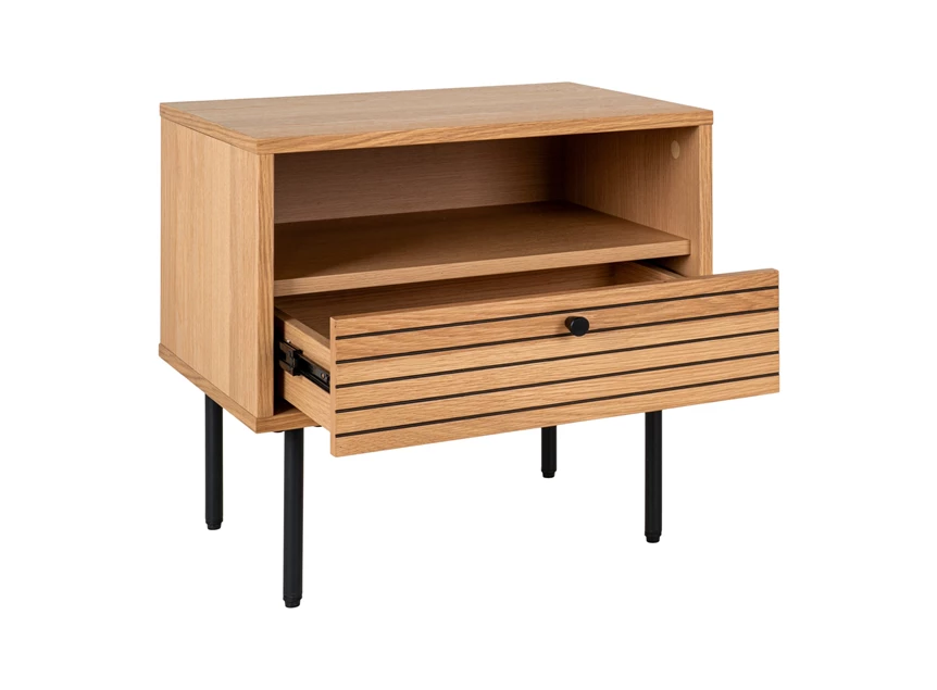 Nachttafel Kyoto eik fineer 1 lade 3701000 schuin vooraanzicht open