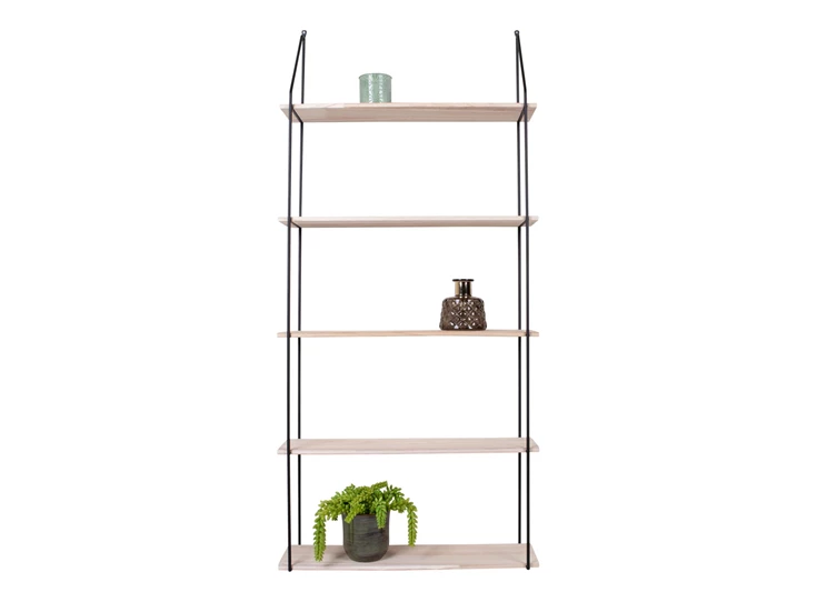 Wandrek Eindhoven 5 planken in naturel hout 4291080 recht vooraanzicht met deco