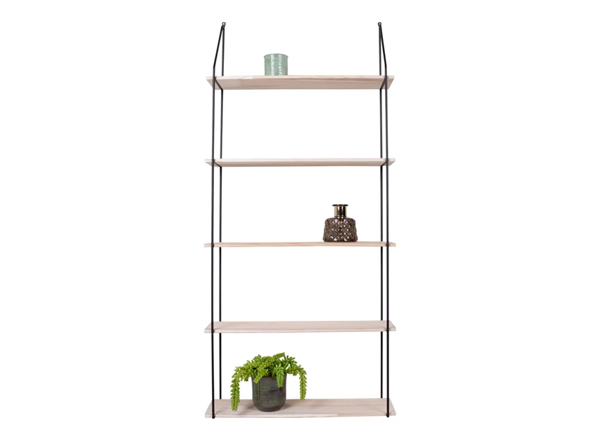Wandrek Eindhoven 5 planken in naturel hout 4291080 recht vooraanzicht met deco
