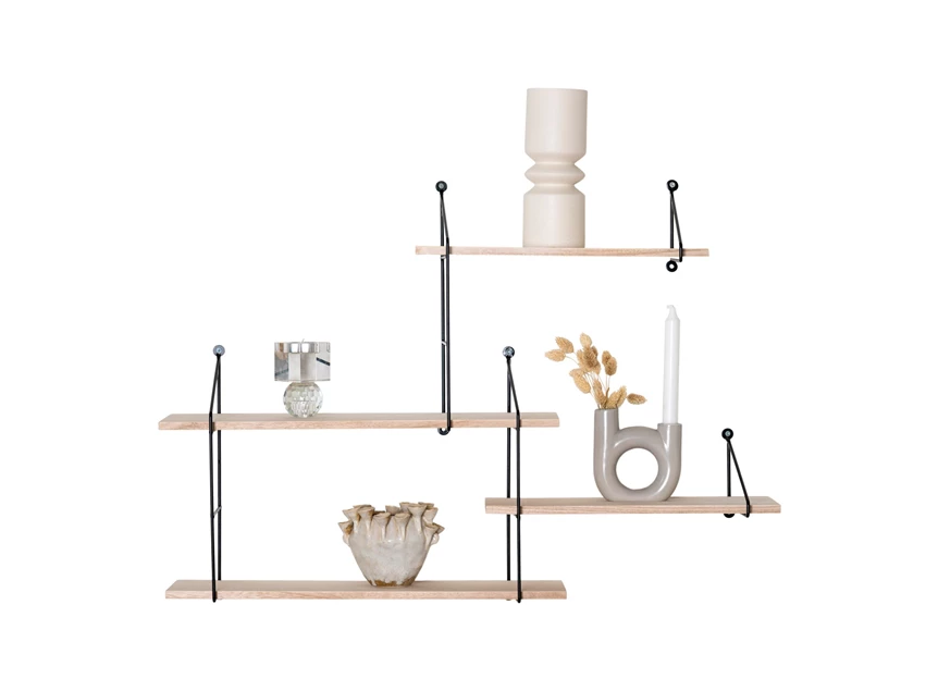 Wandrek Harlem 4 planken in naturel hout 4291085 recht voor aanzicht met deco