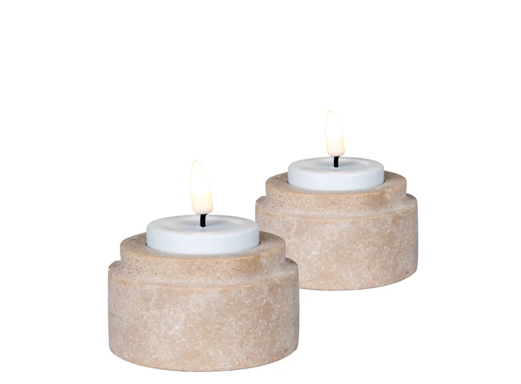 Theelichthouder travertine natural 4561049 met kaars