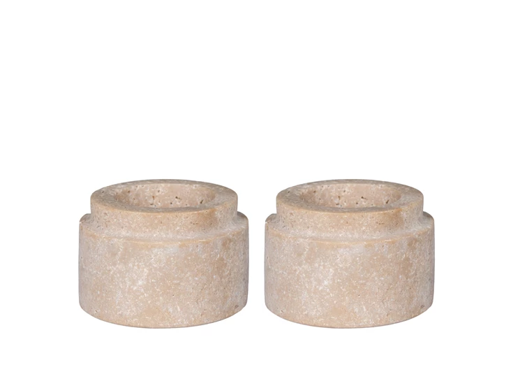 Theelichthouder travertine natural 4561049 naast elkaar zonder kaars