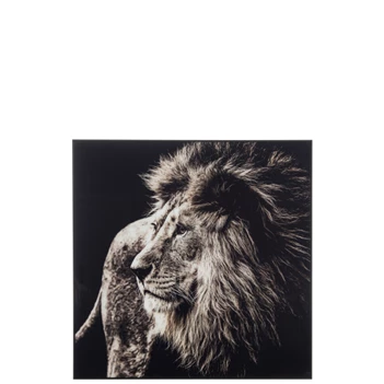 Wanddeco leeuw- glas/aluminium- zwart/wit