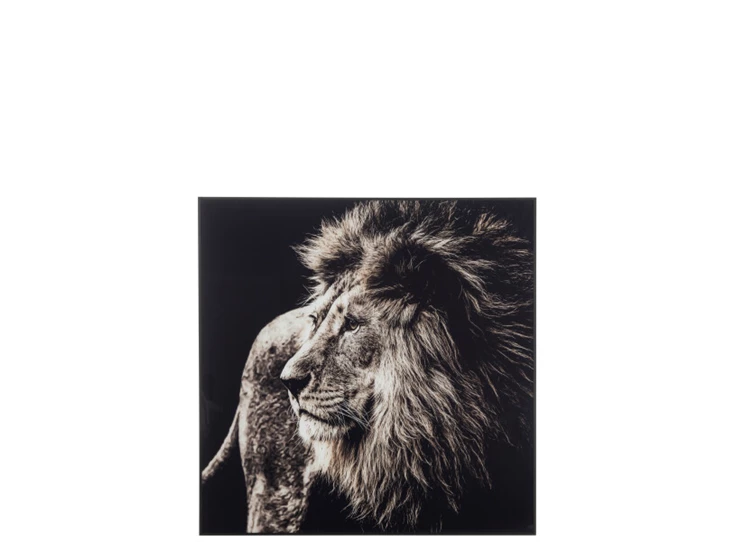 Wanddeco leeuw- glas/aluminium- zwart/wit