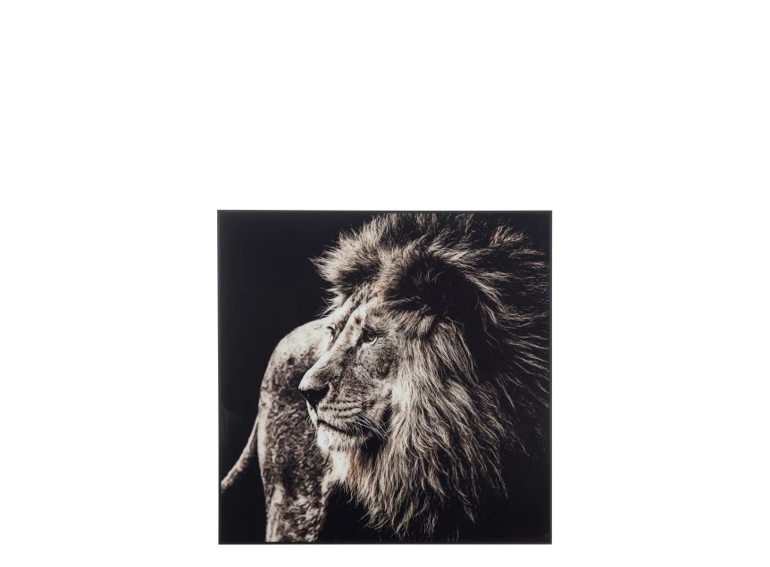 Wanddeco leeuw- glas/aluminium- zwart/wit