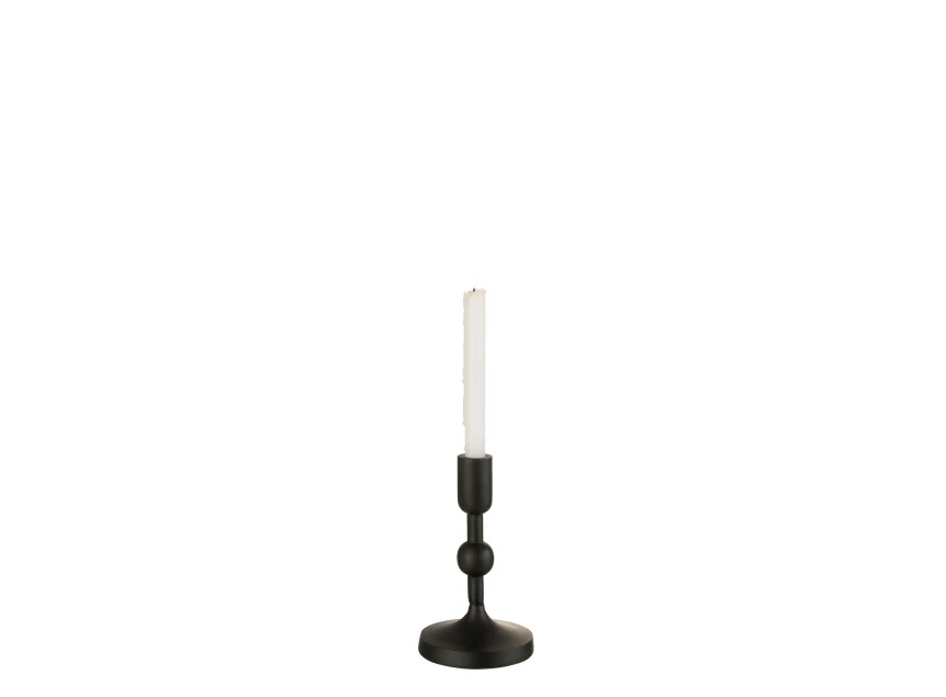 Bollen kandelaar- aluminium- zwart- small- met kaars