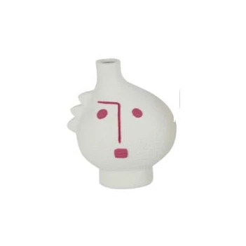 Abstracte vaas gezicht- porselein- fushia/wit- small