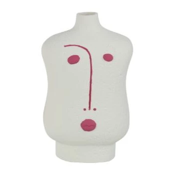 Abstracte vaas gezicht- porselein- fushia/wit- large